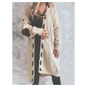 Long Hooded Ribbon Trim Cardigan